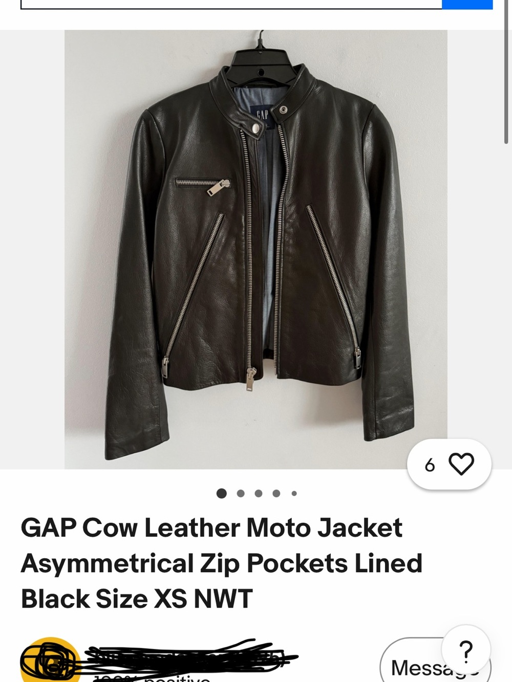 GAP Black Leather Moto Jacket with Silver Hardware